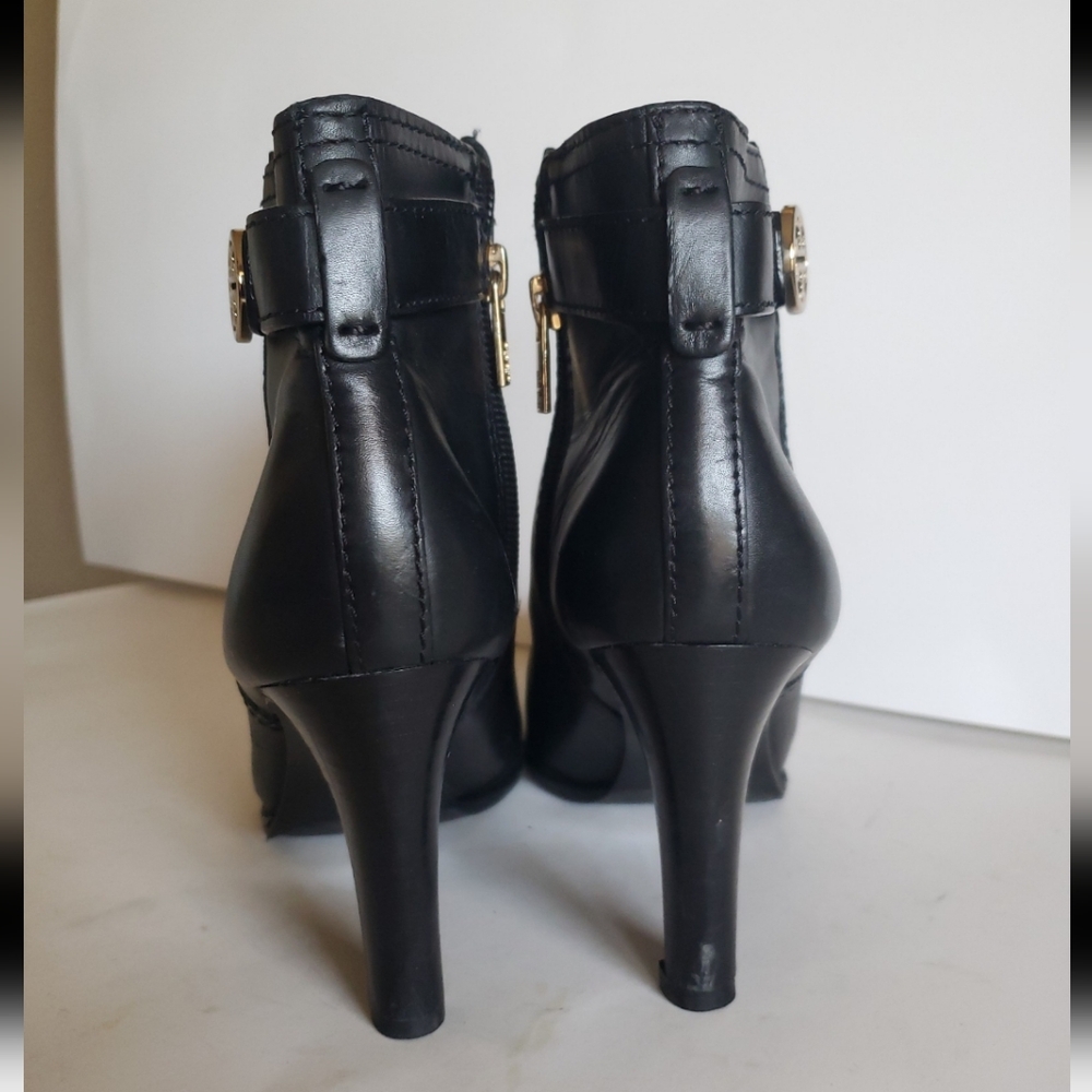 Tory Burch Black Leather Ankle Booties with Gold Logo - Picture 11 of 12